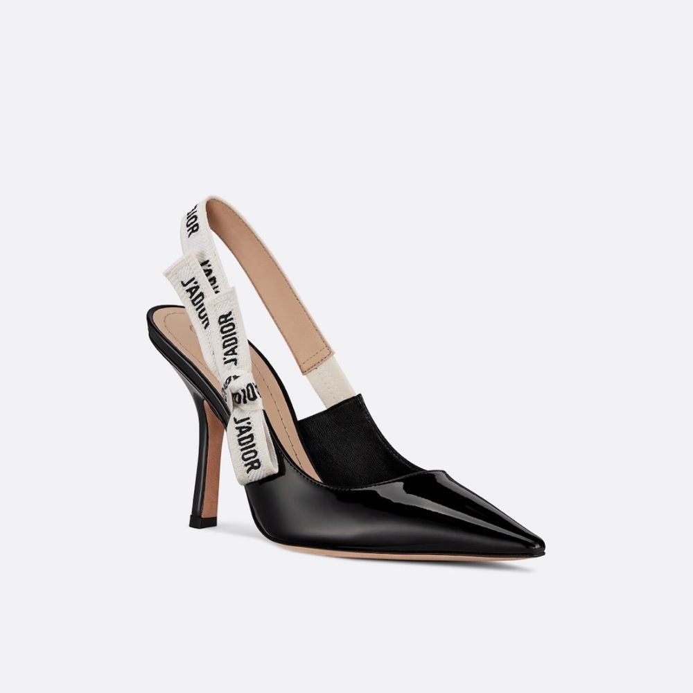 J’Adior sling back black patent calfskin heels